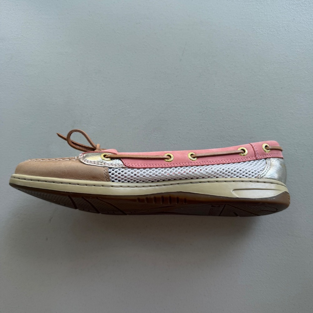 Sperry TopSider Women 9.5 Pink Tan Gold Leather Mesh Angelfish Boat Shoes Preppy - Picture 11 of 15